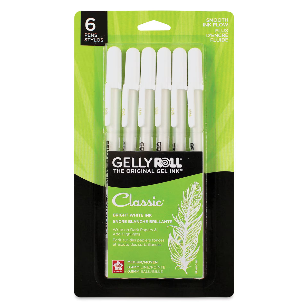 GELLY ROLL MED POINT WHITE 6PK