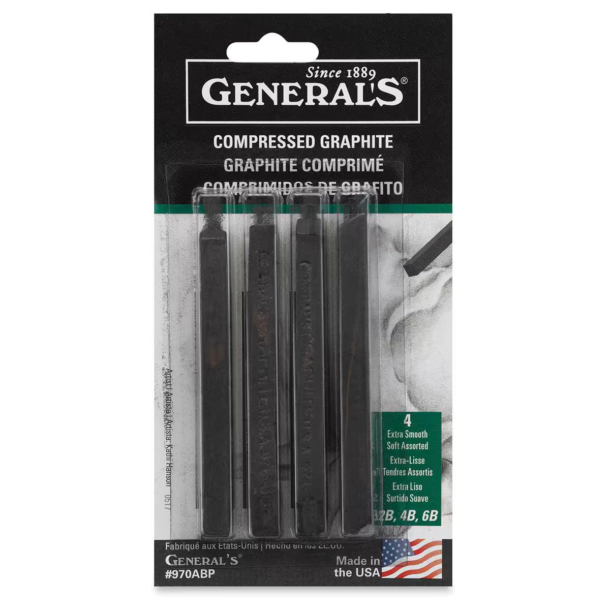 GENERAL CHARCOAL BLACK STICKS 4/PK