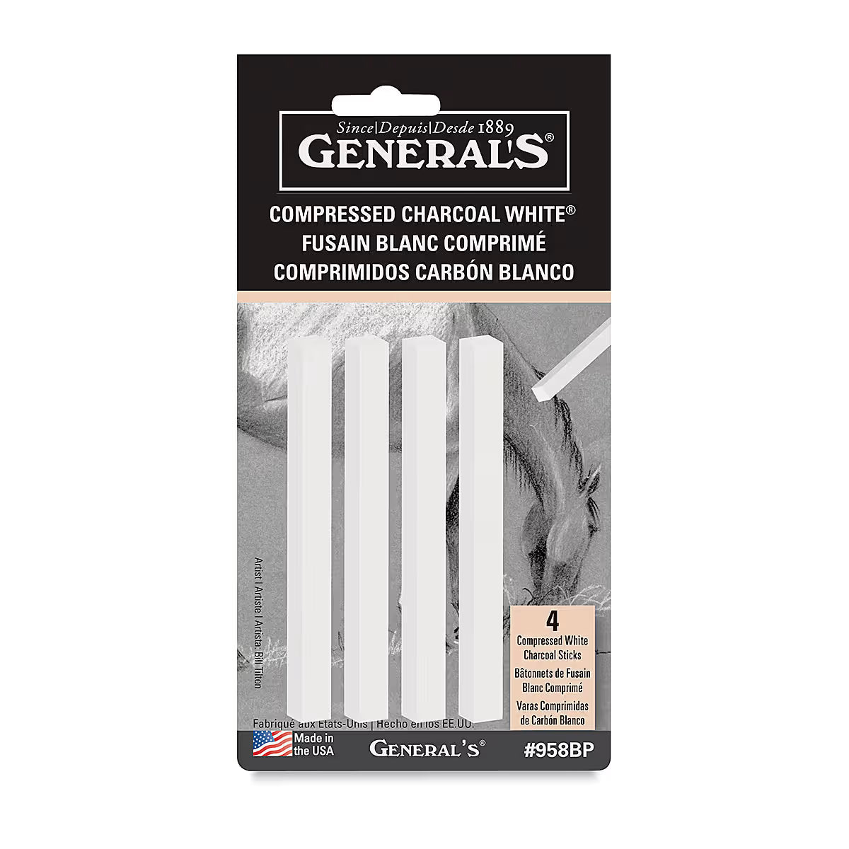 GENERAL CHARCOAL WHITE STICKS 4/PK