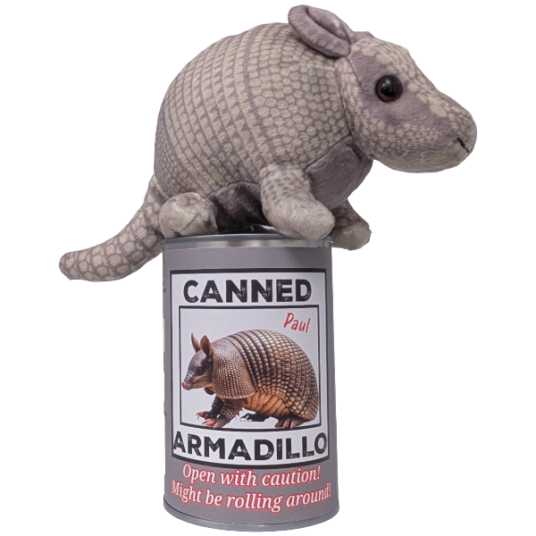 Canned Armadillo | Stuffed Animal Plush w/Funny Jokes on Can