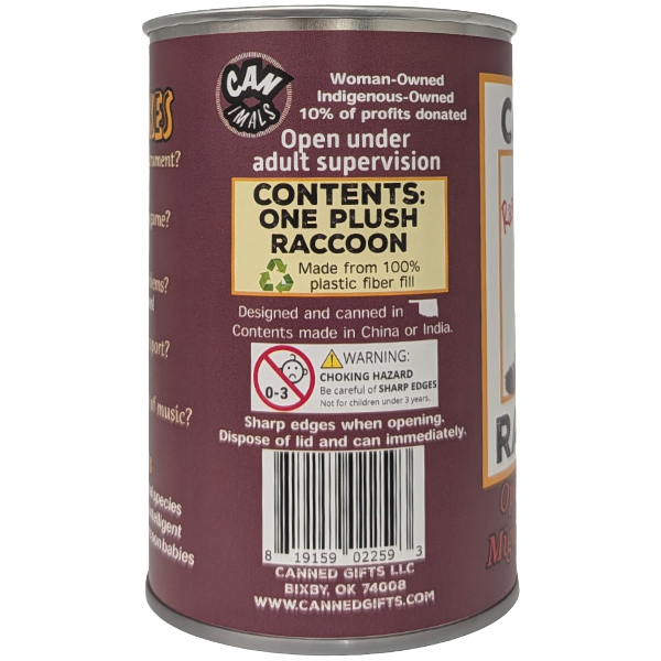 Canned Raccoon | Stuffed Animal Plush w/Funny Jokes on Can