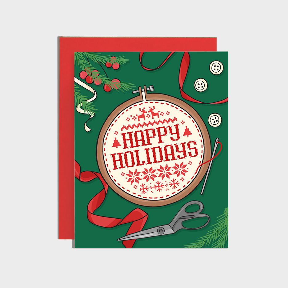 Cross Stitch Happy Holidays Card