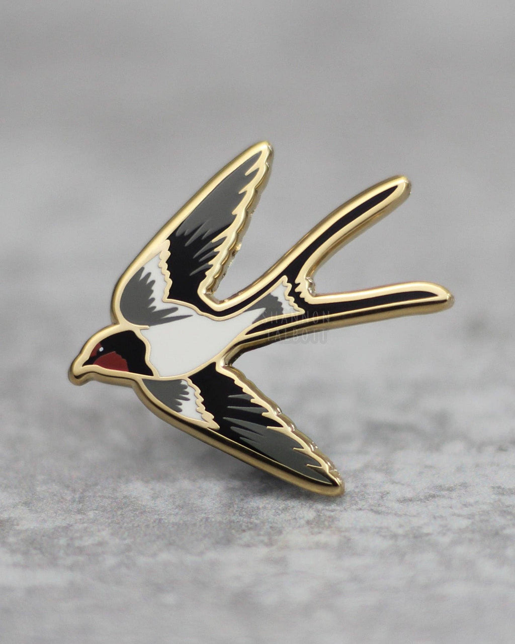 Swallow Bird Nature Sparrow Goth Enamel Pin - Gray/Red