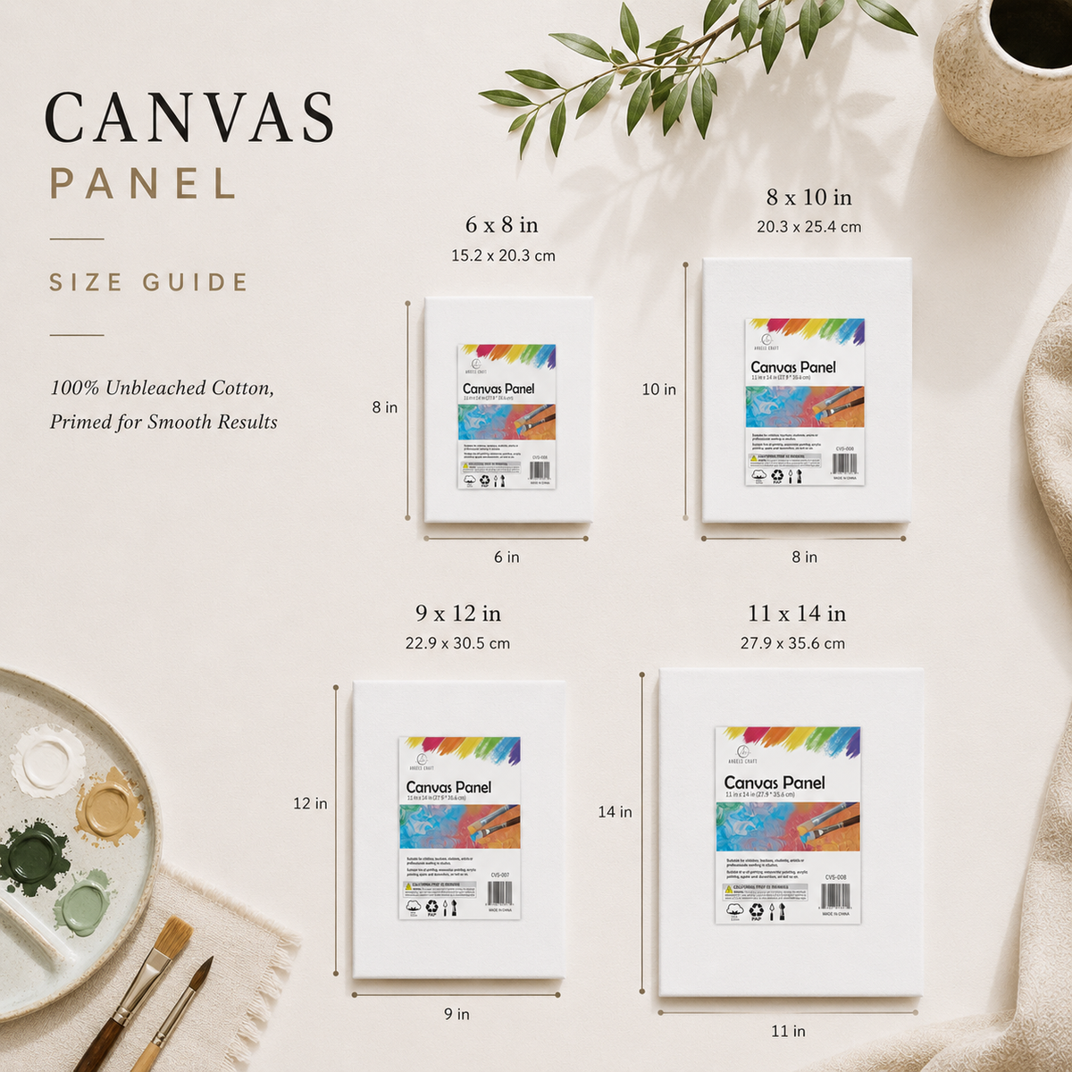 Primed Cotton Canvas Panels for Acrylic & Oil Paint