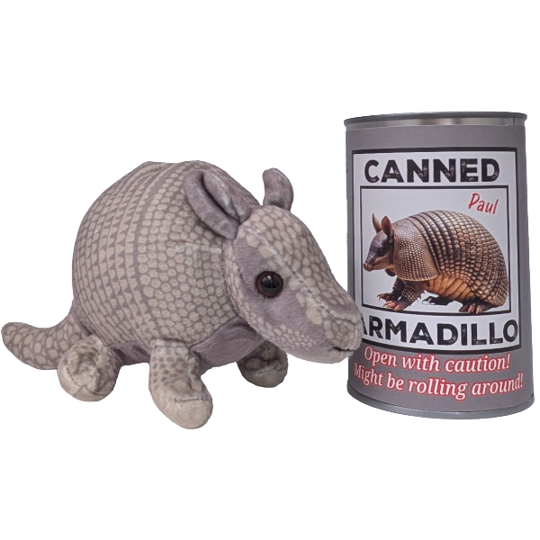 Canned Armadillo | Stuffed Animal Plush w/Funny Jokes on Can