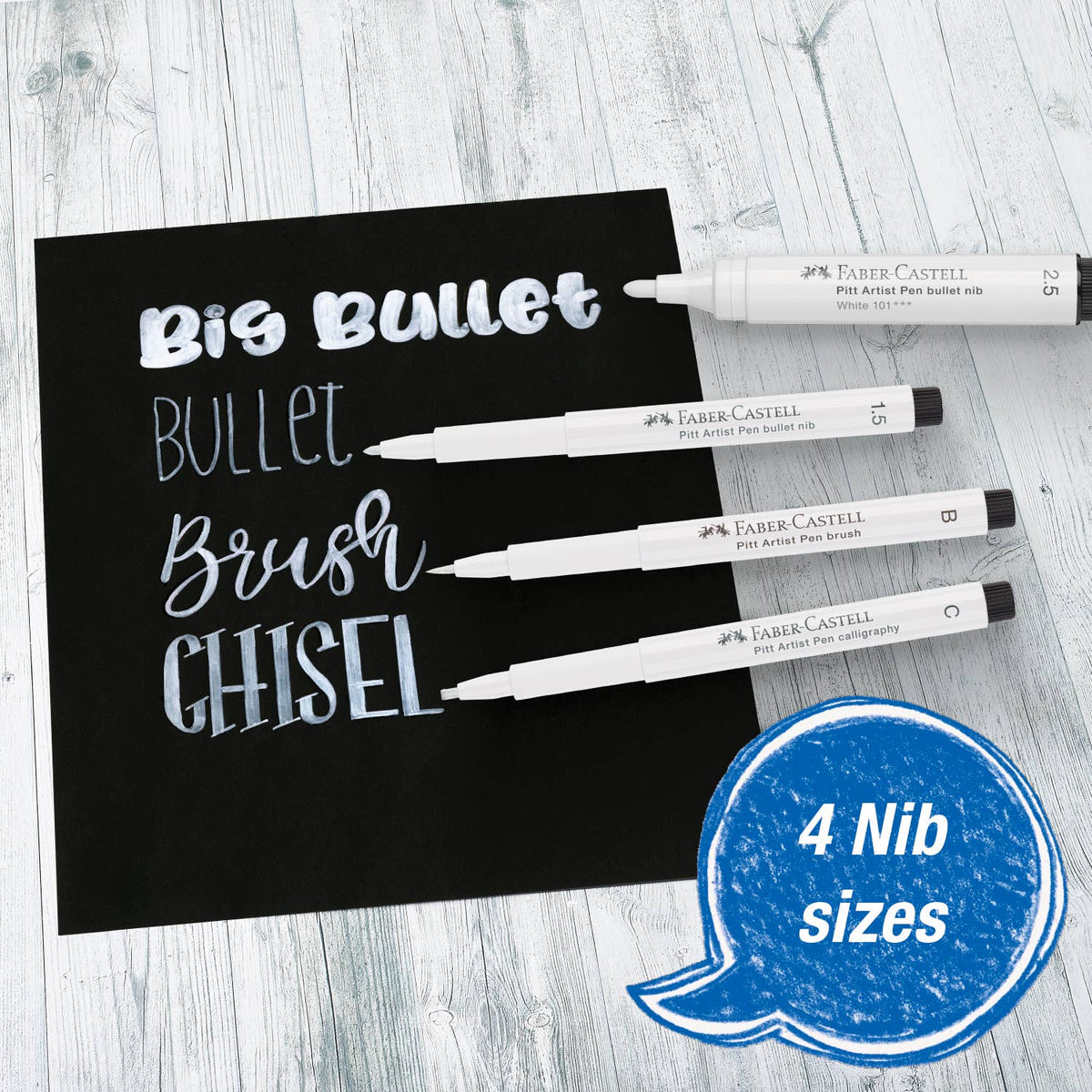 Pitt Artist Pen, #101 White Lettering - Set of 4