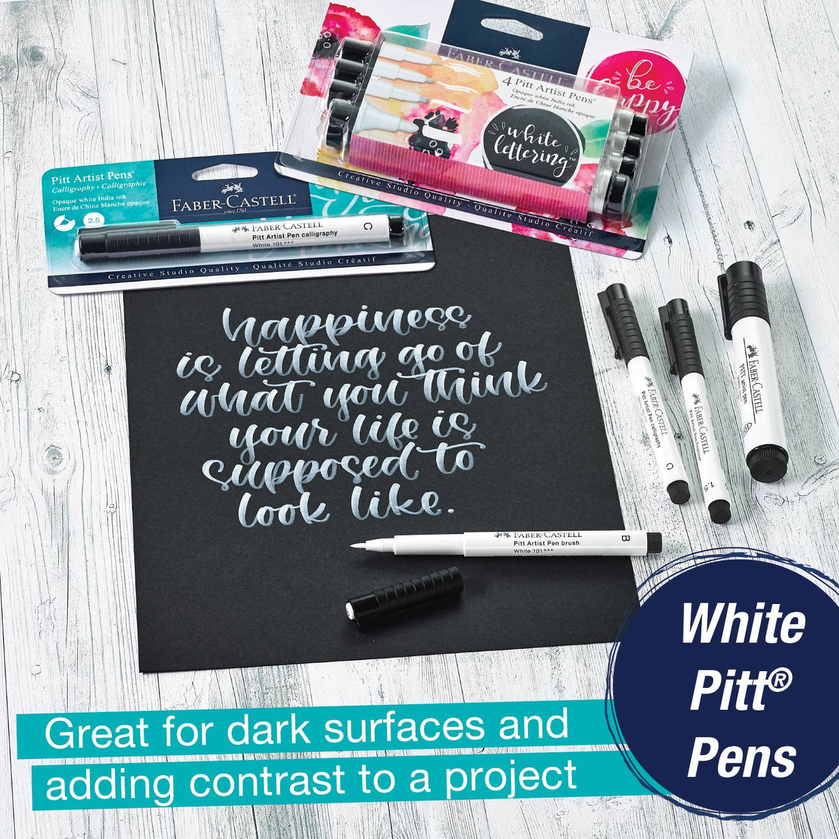 Pitt Artist Pen, #101 White Lettering - Set of 4