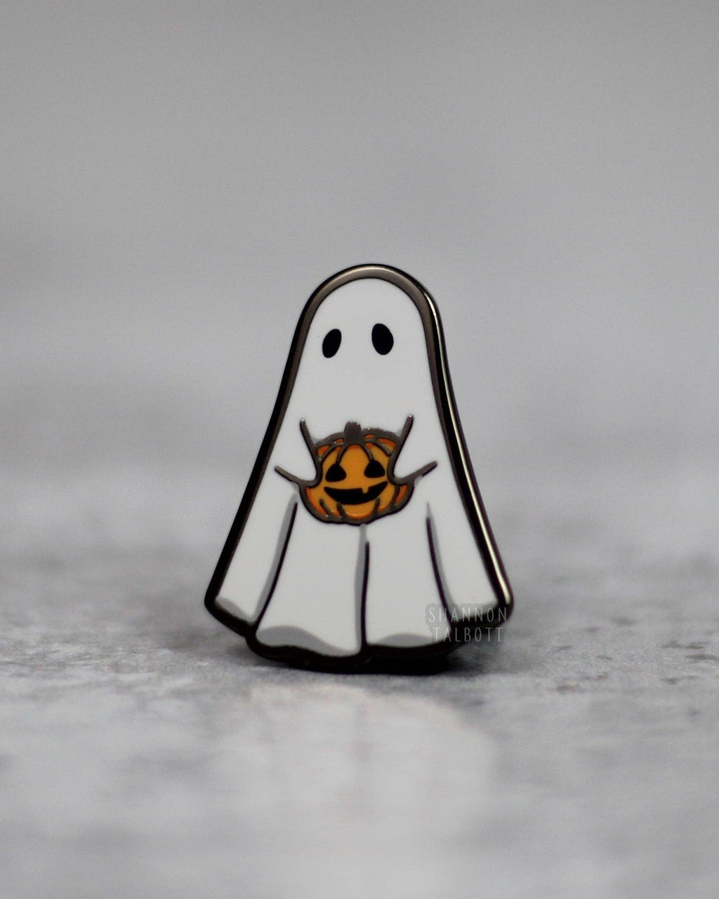 Halloween Ghost and Pumpkin Spooky Enamel Pin - Black Nickel