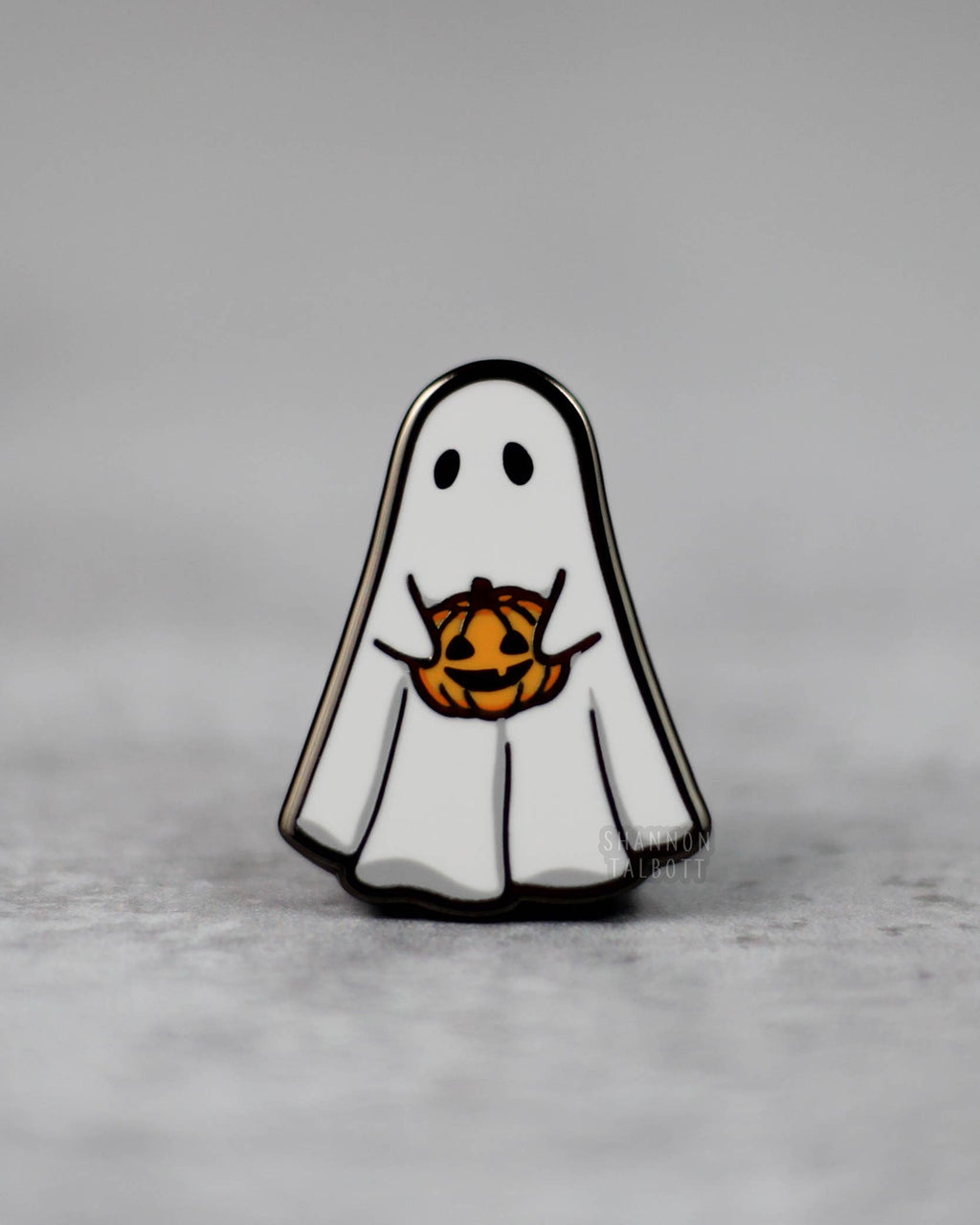 Halloween Ghost and Pumpkin Spooky Enamel Pin - Black Nickel