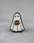 Halloween Ghost and Pumpkin Spooky Enamel Pin - Black Nickel