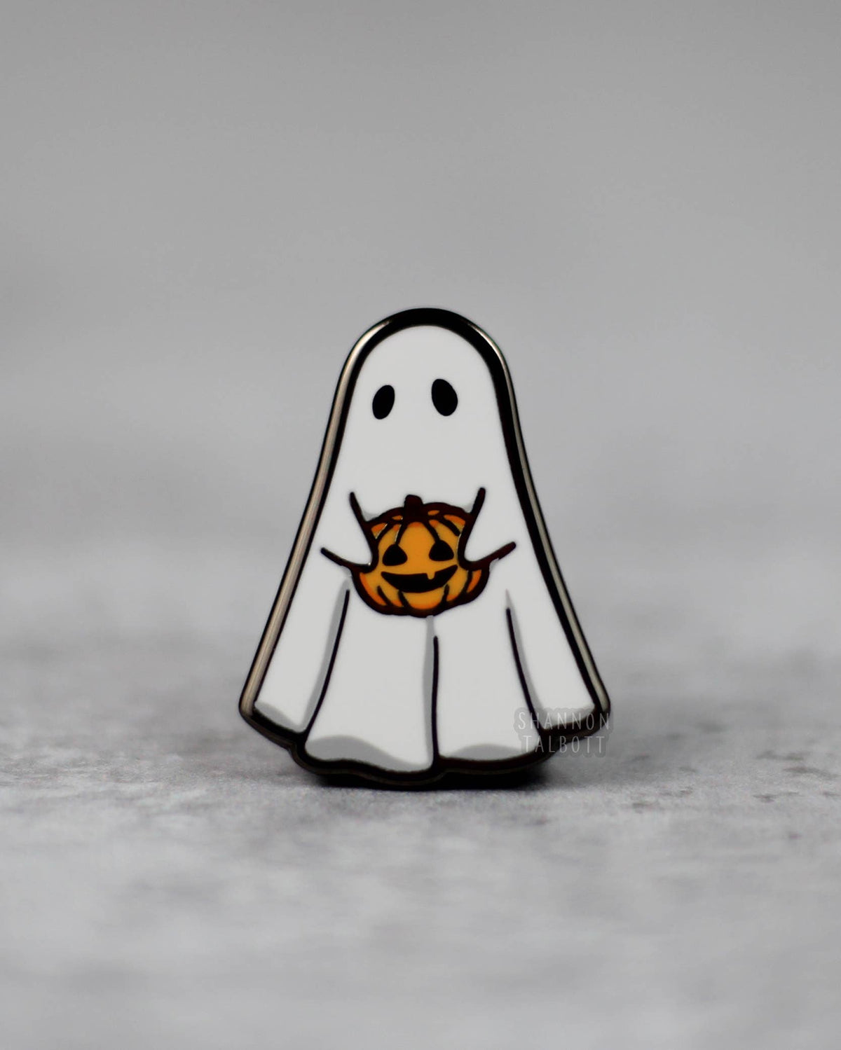 Halloween Ghost and Pumpkin Spooky Enamel Pin - Black Nickel