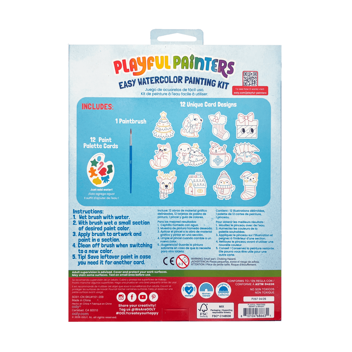 Playful Painters Easy Watercolor Painting Kit - Merry & Bright
