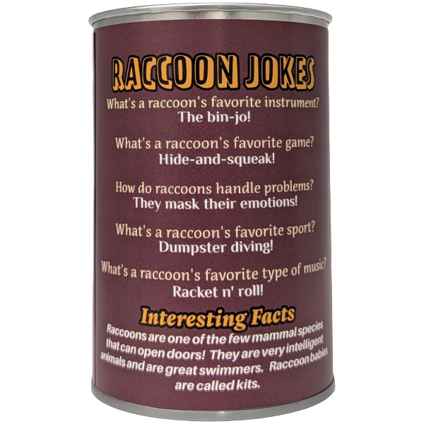 Canned Raccoon | Stuffed Animal Plush w/Funny Jokes on Can