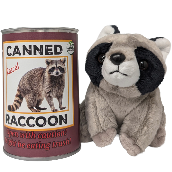 Canned Raccoon | Stuffed Animal Plush w/Funny Jokes on Can