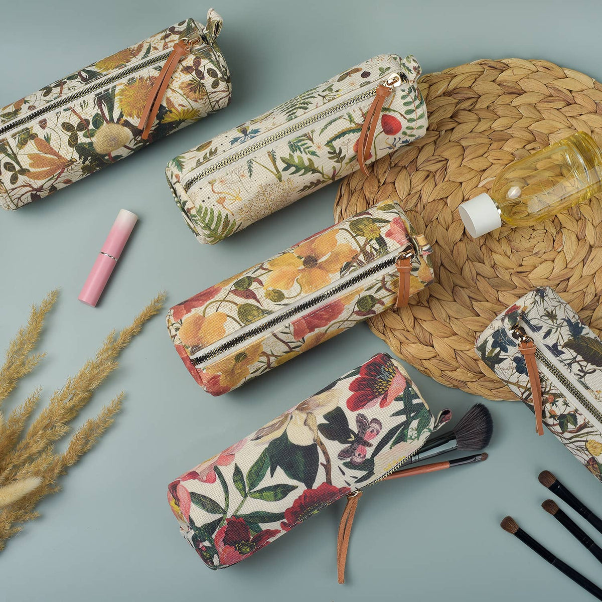 Pencil Pouch - Forest Flowers on White