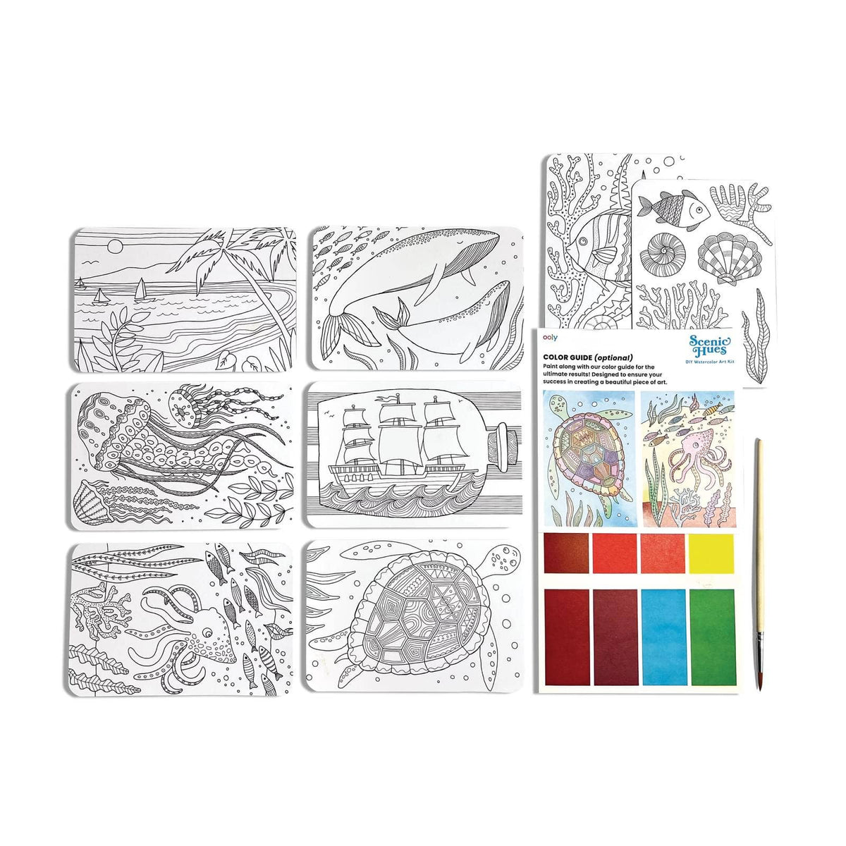 Scenic Hues: D.I.Y. Watercolor Art Kit - Ocean Paradise (17 PC Set)