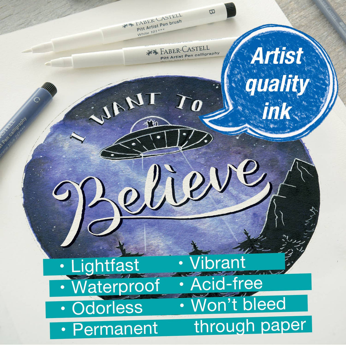 Pitt Artist Pen, #101 White Lettering - Set of 4