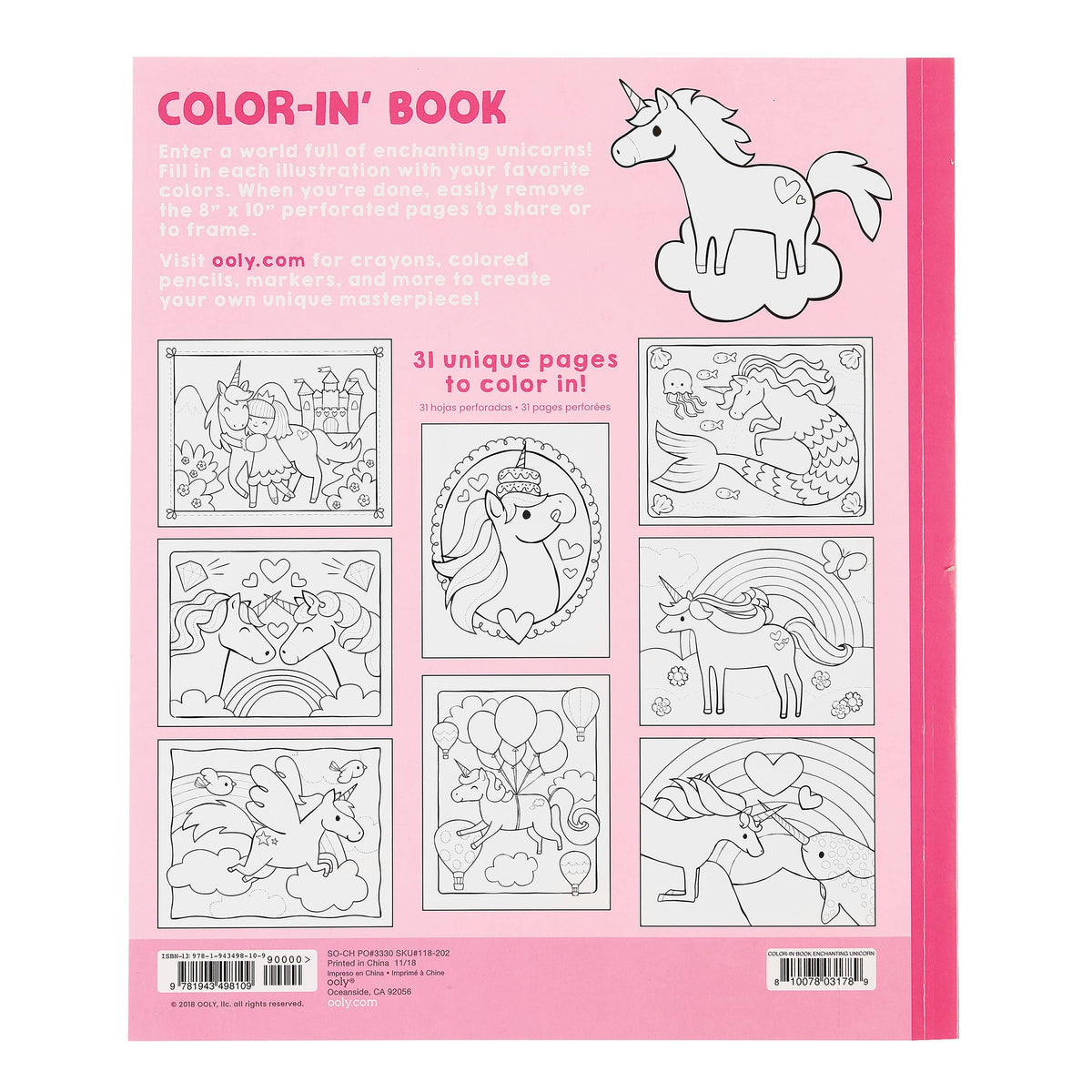 Color-in' Book - Enchanting Unicorns - 31 Pages